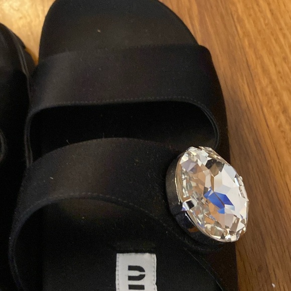 Miu Miu Women’s Black Sandals With Rhinestone Detailing Size 36.5 - Picture 4 of 11